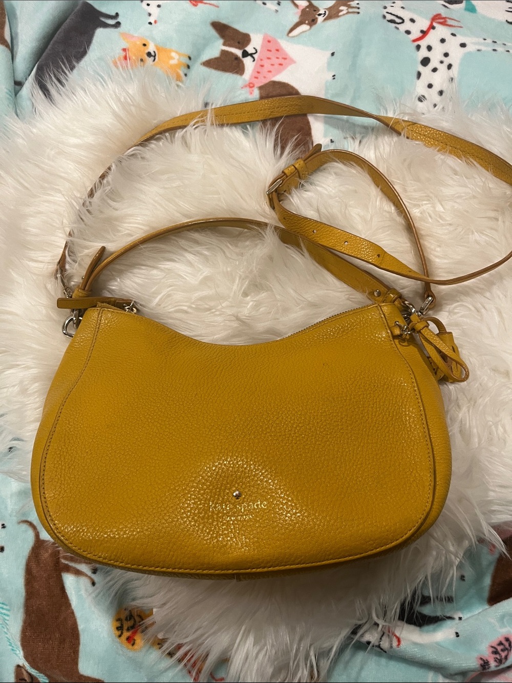 Kate Spade Mustard Yellow Pebbled Leather Shoulder Bag.
